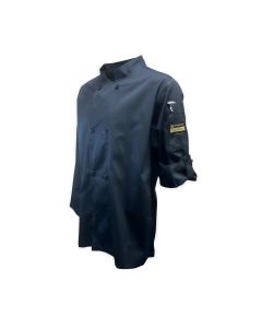 Chef Regalia, Tapered, Ventilated Long Sleeve, French cuffs Chef Jacketss. 65/35 Poly/Cotton . X Large size, Black. 