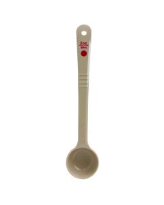 2 oz, 11 3/4" SOLID PORTION SPOON, LONG HANDLE W/ RED CODING IMPRINT, POLYCARBONATE, BEIGE, NSF