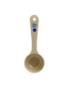 3 oz, 8" SOLID PORTION SPOON, SHORT HANDLE W/BLUE CODING IMPRINT, POLYCARBONATE, BEIGE, NSF