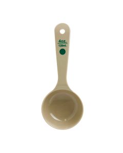 4 oz, 8 1/4" SOLID PORTION SPOON, SHORT HANDLE W/ GREEN CODING IMPRINT, POLYCARBONATE, BEIGE, NSF