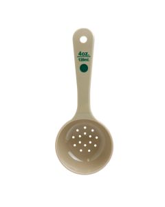 4 oz, 8 1/4" PERFORATED PORTION SPOON, SHORT HANDLE W/ GREEN CODING IMPRINT, POLYCARBONATE, BEIGE, NSF