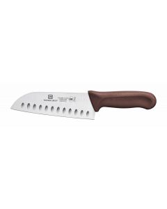 Santoku Knife, 7" Blade, Hollow Ground,  Brown Polypropylene Handles, German Steel, NSF