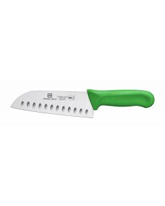 Santoku Knife, 7" Blade, Hollow Ground,  Green Polypropylene Handles, German Steel, NSF