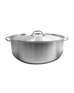 30 qt, 20-3/8" Diameter Brazier Pot with Lid, Stainless Steel, Encapsulated Base, Dishwasher Safe, Standard Electric, Gas Cooktop, Halogen & Induction Ready, Oven Safe, Heavy-Duty, NSF 