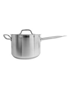 7-3/5 qt, 10-1/4" Diameter Sauce Pan with Lid, Stainless Steel, Encapsulated Base, Dishwasher Safe, Standard Electric, Gas Cooktop, Halogen & Induction Ready, Oven Safe, Heavy-Duty, NSF 